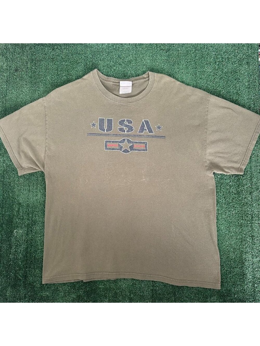Vintage Y2K USA Army Star T-Shirt  Olive Drab Green XL Military Patriotic Grunge